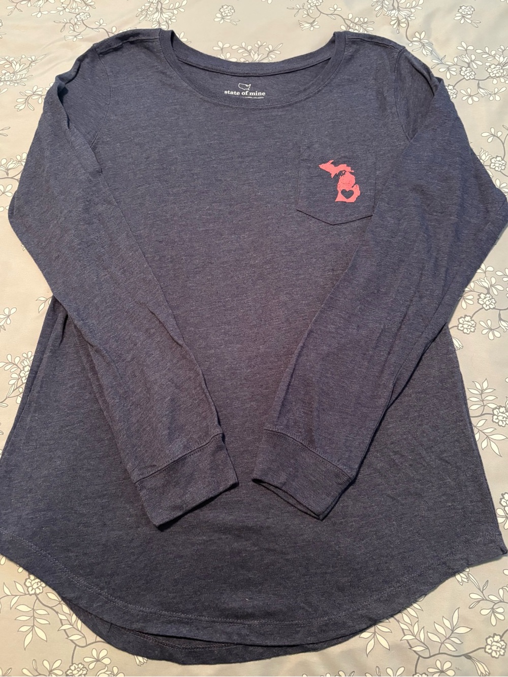 State of Mine Navy Long Sleeve Tee with Pink Michigan Heart